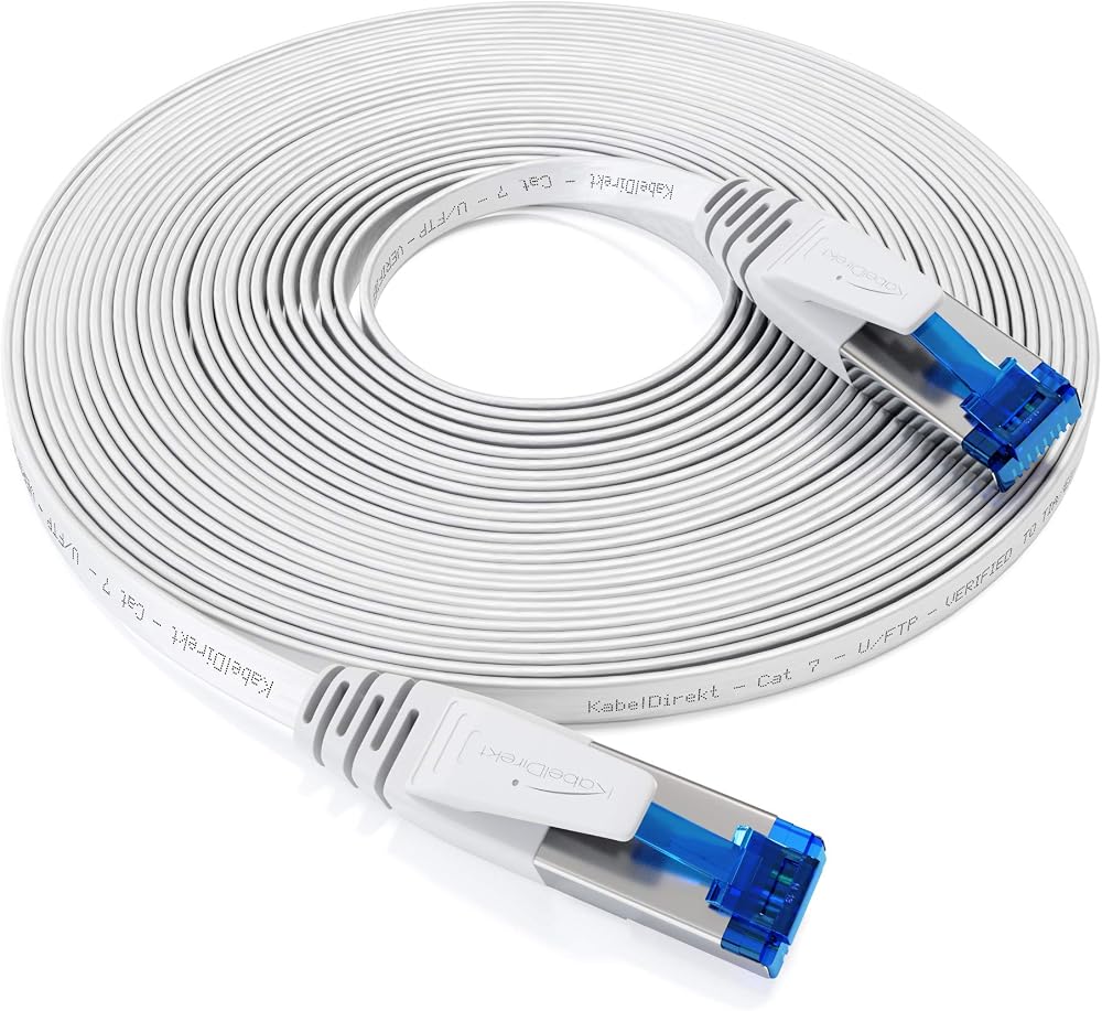 KabelDirekt – LAN kablosu düz 10Gbit/s – 10m | CAT7 kablo, 10Gbit/s, özellikle esnek ve kurulum kablosu olarak uygun, maksimum fiber optik hız, RJ45, beyaz