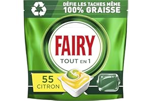 Fairy Lave-Vaisselle PEPS Tout-En-1 Plus, 55 Capsules Citron, Capsule PEPS poudre & gel pour une efficacité optimale