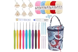 XstarG Kit per Uncinetto per Principianti da 30 Pezzi con Uncinetto Impugnatura Morbida, Set per Uncinetto per Principianti con Borsa Trasporto per Progetti Fai