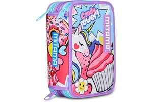 Mitama Astuccio Scuola 3 Scomparti, TRIPLO DAISYPOP, Contenuto 47 pz, Completo di Matite, Pennarelli, Portapenne Scuola Elementare Bambina