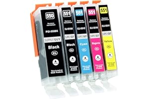 Supply Guy 5 kartridże z czipem kompatybilne z Canon PGI-550 CLI-551 IP7250 IX6850 MG5450 MG5550 MG5650 MG5655 MG6450 MG6650 MX725 MX925
