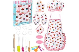 Vanmor Kids Cooking and Baking Sets, 24 Pcs Kids Aprons for Girls Toddler Chefkoch Mütze Schürze Dress Up Chef Kostüm, kleine Mädchen Schürze Sets Pretend Geschenke für 3 4 5 6 7 8 Jahre alte Mädchen
