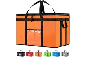 NZ home Sac isotherme 3XL et chauffe-aliments pour livraison de nourriture et courses avec dessus zippé, orange (lot de 1)