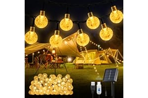 ‎OXYLED OxyLED Solar Lichterkette Aussen, 18M 100LED USB lichterkette Lichterkette Solar Außen Wetterfest Wasserdicht IP65 8 Modi Kristall Kugeln für Garten, Terrasse, Balkon, Partys, Warmweiß