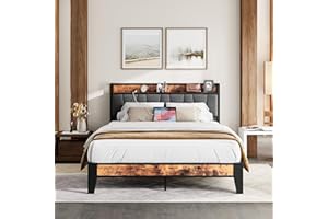 ‎IRONCK IRONCK Bett 140x200 mit Metal Lattenrost, Bettgestell 140x200cm mit Steckdosen, USB-Anschlüsse & Typ-C-Anschlüsse, Metallbett 140x200 mit Gepolstertem Kopfteil & Stauraum, Jugendbett, Doppelbett