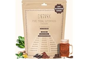 Detocx 21 Supergreens Powder |Chocolate| Anti-oxidants,Bloating Relief,Immune & Inflammation Support |Organic,Superfoods,Probiotic,Prebiotic,Fibre| Gluten&Dairy&Soy Free| Vegan| 30+ Servings|250g