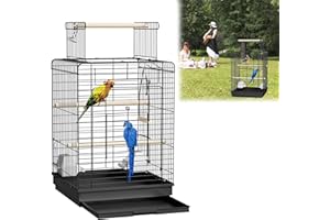 ORHEYA Vogelkäfig mit Offenem Dach – Vogelvoliere für Wellensittiche, Papageien und Sittiche – Wellensittichkäfig inkl. Holzstangen und Futternäpfe, Vogelhaus Typ C