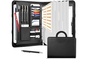 Leathario Cartella Portadocumenti A4 in pelle vegana, con Maniglia, Quaderno, Portadocumenti con Portablocco Raccoglitore ad Anelli, Protezioni Colorate per Fogliper Colloqui, Viaggi,Riunioni