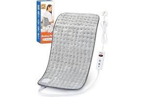 MIA&COCO Electric Heating Pad for Back Neck Shoulders, Heat Pad with Auto Shut Off in 90 min,10 Heat Level Settings, Fast Heated Pad 100% Soft Comfortable Polyester, Machine Washable (30x60cm) Grey