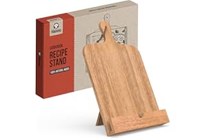 Chef Pomodoro Soporte Libros Cocina | Atril para Libros de Recetas de Cocina | Atril Madera Natural de Acacia, 37cm x 24cm | Atril Plegable Apto para Tablets iPad y Libros de Cocina
