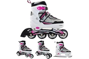 ‎SPORTVIDA SportVida Inline Skates Kinder Erwachsene Inliner 4in1 | Verstellbare Schlittschuhe | Triskates Größenverstellbar ABEC7 Lager | Rollschuhe in Größen 31-42