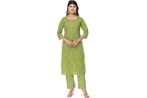 VI VIHAAN IMPEX VIHAAN IMPEX Ensemble Kurti indien vert pour femme avec pantalon assorti