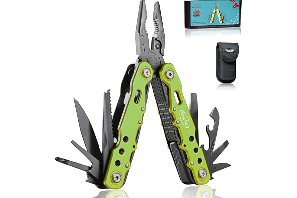 12 en 1 Pince multifonction RoverTac Couteau de poche avec gaine en nylon durable, outil multifonction avec pince, décapsuleur, tournevis, scie parfaite pour l'extérieur, la survie, le camping