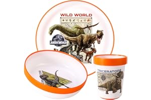 ZAWADI GLOBAL Jurassic World 3pcs Bicolor Premium Kids Dinner Tableware Set Plate, Bowl & Tumbler, BPA Free