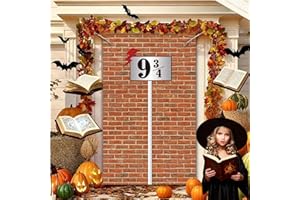 Heartsking 9 und 3/4 Cross Station Zeichen Backsteinmauer, Ziegelmauer Geburtstags Deko Brauner Wandvorhang für Türen, Geheimgang Gleis 9 3/4 Zauberer-Hintergrund, Party Deko Schule Der Magie