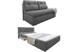 ‎LUMA-HOME SCHÖNES FÜR DEIN ZUHAUSE Praktisches Funktionssofa mit Gästebettfunktion, Schlafsofa 136 cm breit, Couch mit Schlaffunktion und Bettkasten, Liegefläche 126x192 cm, Bezug Mikrofaserstoff in Grau / 15119