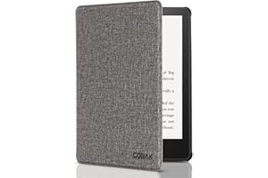 CoBak Custodia per Amazon Kindle Paperwhite 6,8" - Durevole copertura in pelle PU con funzione di risveglio automatico, slot per schede e cinghia per la mano, Grigio