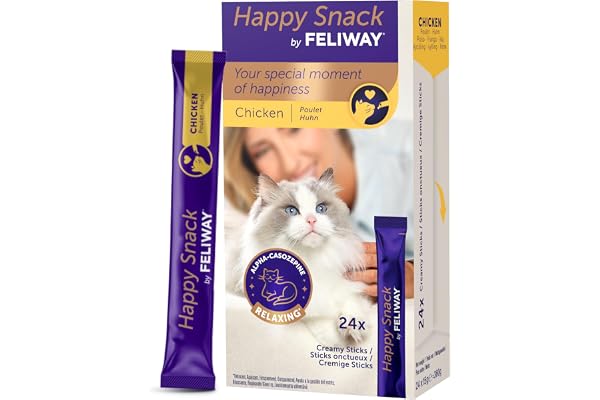 Happy Snack by FELIWAY Sparpaket för läckra och krämiga lugnande kattpriser (24 kuvert) hjälper katter att känna sig lugnare