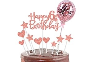 Zayin Personalised Happy 6th Birthday Cake Topper Set,Happy Birthday Sign for Cake,11p Glitter Balloon Stars Heart Cupcake Topper 6th Birthday Cake Party Decoration (6 year old, Rose Gold)