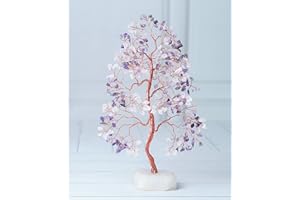 CROCON Albero della Vita in Cristallo di Quarzo Rosa e Ametista - Fatto a Mano, Chakra, Feng Shui Con Base in Quarzo Naturale - Bonsai dei Chakra