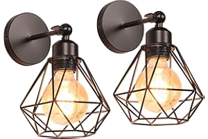 TOKIUS Apliques de Pared Vintage Diseño de Jaula de Hierro Ø 16cm Negro Industrial Lámpara Pared Interior Lámpara de Techo Ajustable para Pasillo Escalera Dormitorio (2 Piezas, # Negro)