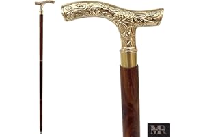 MEDIEVAL REPLICAS SouvNear - Bastoni in legno con manico in ottone decorativo, fabbricato in India, Legno denso, Stick With Handle - Fritz, Golden Fritz