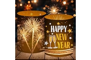 LUCKEEY 12 Windlicht Tischdeko Silvester, Silvester Deko 2026, Happy New Year Deko 2026, Silvesterdeko Kinder Party Set, Silvester Geschenke, Silvesterparty Neujahrsgeschenke, für Teelichter oder Kerzen