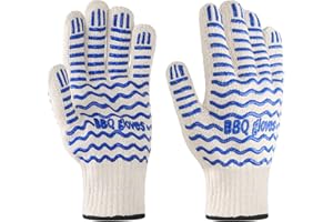 AKIUHEN Oven Glove, 932°F Extreme Heat Resistant Gloves, Non Slip Gloves with Fingers, Used for Kitchen Pot Racks, Ovens, and Outdoor Barbecue Cooking hot Surface Treatment (1 Pair of Blue)