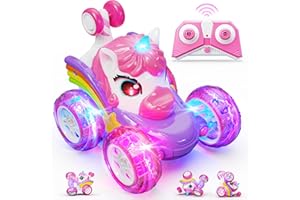 Hot Bee Remote Control Cars, Toy Cars for Kids Age 3 4 5 6, RC Stunt Car with LED Light, Unicorn Gifts for Girls, Unicorn Toys for 2 3 4 5 6 Year Old Girls