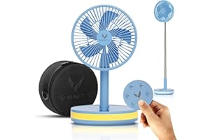 VENTY Portable Fan - Wireless Battery Operated Fans, 48HR Run Time 16000MAH Oscillating Rechargeable Fanss, Remote Control & LED Lighting, Folding Telescopic Camping Fan (Blue with Case)