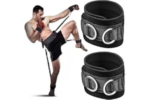 BLUESEABUY 1 para opasek fitness na stopę, ściągacz kablowy z pierścieniem D, wyściełane mankiety na stopę, regulowane paski na kostkę, opaski na kostkę, opaski fitness, trening nóg, trenowanie bioder