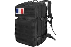 HEMSO Grand Sac à Dos Militaire 45L,Sac de Voyage Système MOLLE,Sac Crossfit de Sport pour Randonnée Trekking Moto Camping Voyage Pêche Alpinisme École