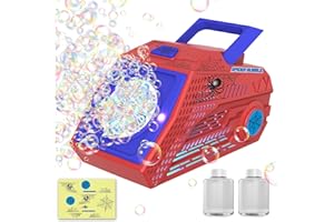 Panamalar Máquina de Burbujas, Automática Máquina de Pompas de Jabón para Niños 10000+ Burbujas con 6 Agujeros Grandes/Batería Recargable/Luces/2 Soluciones/Pegatina para Bodas al Aire Libre, Rojo