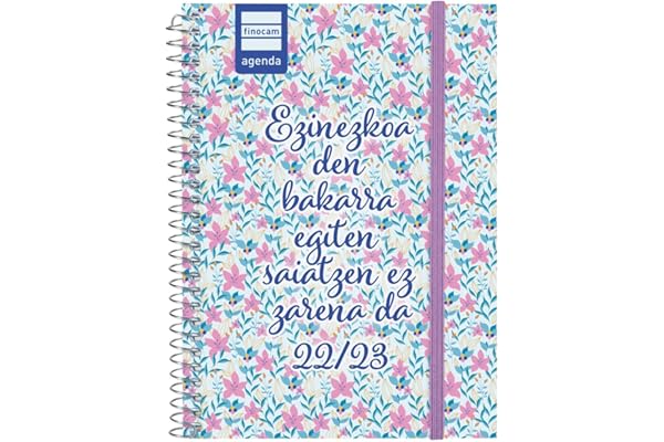 Finocam, Agenda 2022 2023 Secundaria Semana Vista Horizontal Septiembre 2022, Junio 2023 (curso lectivo), Julio y Agosto resumidos, Imposible Euskera, PEQUEÑO, 8, 120x164 mm