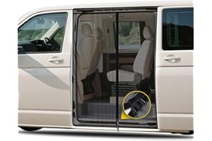 XCBYT Moustiquaire pour porte latérale de voiture, compatible avec VW T5 T6, fermeture éclair centrale, moustiquaire de voiture, protection solaire, porte latérale, aspiration magnétique, filet
