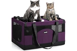 Pecute katttransportbur stor vikbar transportväska 2 katter, lila | Avtagbar skiljevägg, förstärkt 5 mm stålram, andningsbart nät, vikbar upp till 12 kg, perfekt för bil och veterinärbesök