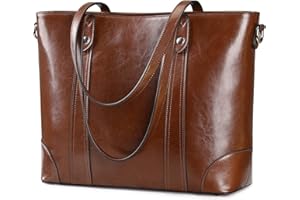 S-ZONE Leather Tote Bag for Women Office Shoulder Handbag 15.6 Inch Work Laptop Briefcase