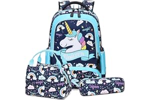 MEISOHUA Unicorno Zaino Scuola Elementare Impermeabile Zaini Bambino Sacchetti di Scuola Per Ragazze leggero campeggio borse casual Daypacks per adolescenti studenti 3 pezzi (Blu)