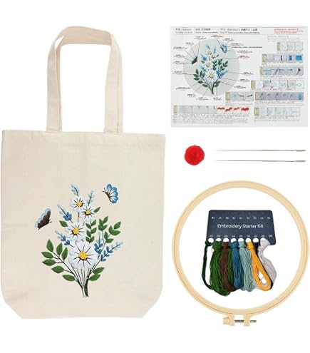 Kit De Broderie Débutant Motif Colibri Sur Sac En Toile - Inclut Sac Pré-imprimé, Tambour, Aiguille, Fil Et Instructions En Anglais