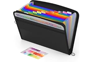ABC life Cartella Portadocumenti A4 con Chiusura a Cerniera, 13 Tasche Porta Documenti, Fisarmonica Porta Documenti Espandibile con Etichette,Cartella Impermeabile Colorata (Nero)