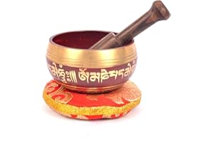 BERMONI Om Mani Padme Hum & Buddha Eye Carved Singing Bowl- SING1049RED