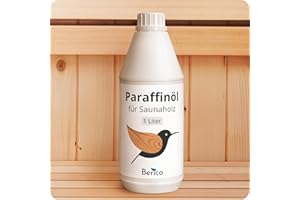 BERICO Holzöl für Saunaholz - 1 Liter Paraffinöl - Geruchlos - Natürliches Pflegeöl zum Schutz von Holzoberflächen in der Sauna