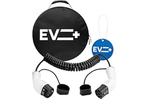 ‎EV + EV + Elektrofahrzeug-Ladekabel - Typ 2 auf Typ 2-3 Meter PHEV Ladekabel - 1-Phase 32A (7,2 kW) Schwarz Spirale- Gratis Tragetasche CE IP55