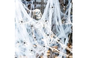 NUANGOO Ragnatele di Halloween,200g Decorazioni di Halloween di Ragnatele Estensibili+50 Nero Finti Ragni, Decorazioni inquietanti per casa, giardino, finestre e feste, Halloween per interni ed esterni