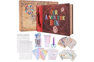 COMBIUBIU Our Adventure Book Scrapbook Photo Album 80 Pages 11.6 x 7.5 inch Embossed Words Hard Cove Scrapbook Album with DIY Kit,Exquisite Box for Couples Anniversary Wedding,Valentine's Day,Christmas Day