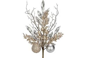 ‎OAIRSE Oairse 3er-Set Künstliche Blätter mit Weihnachtsbaumkugeln, Glitzer-Kunstzweig für Weihnachtsbaum-DIY-Dekoration, Weihnachtshochzeitsfeier, Feiertage, Esstisch-Mittelstück, Silber-Champagner