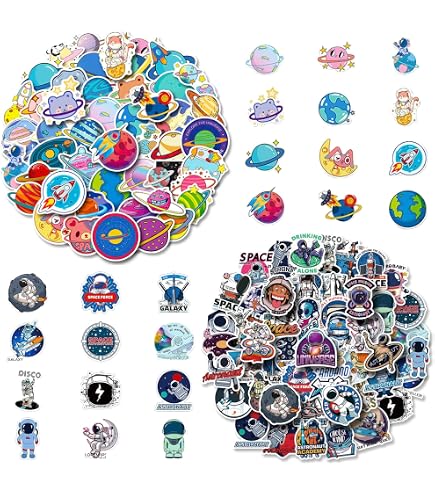 100 Autocollants Planètes Et Astronautes - Vinyle Imperméable - Déco Enfant Bouteille Ordinateur