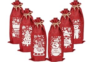 DERAYEE Sac à Bouteilles de Vin en Lin Bordeaux pour Noël 6PCS - Emballage Cadeau pour Bouteille