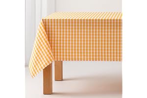 GAMUSI Nappe Anti-Taches Tableau Vichy, Coton, Toucher Tissu, 140x180 cm, Couleur Jaune