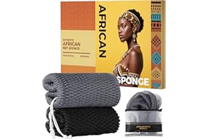 TCGPRO African Net Sponge Authentic - 2 Pieces Body Back Scrubber Bath Sponge with Knots - Afro Loofah Exfoliating Wash Cloth for Shower - African Body Care Daily Use Bathing Accessories
